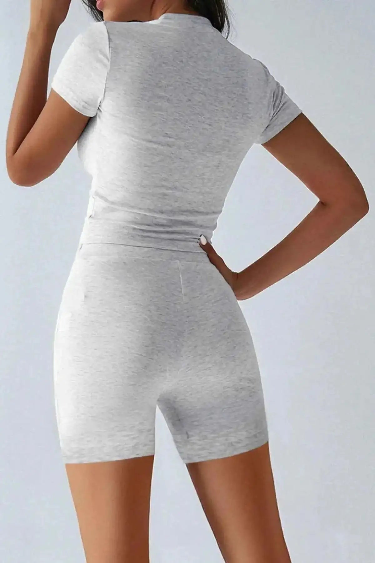 Round Neck Short Sleeve Top and Shorts Set