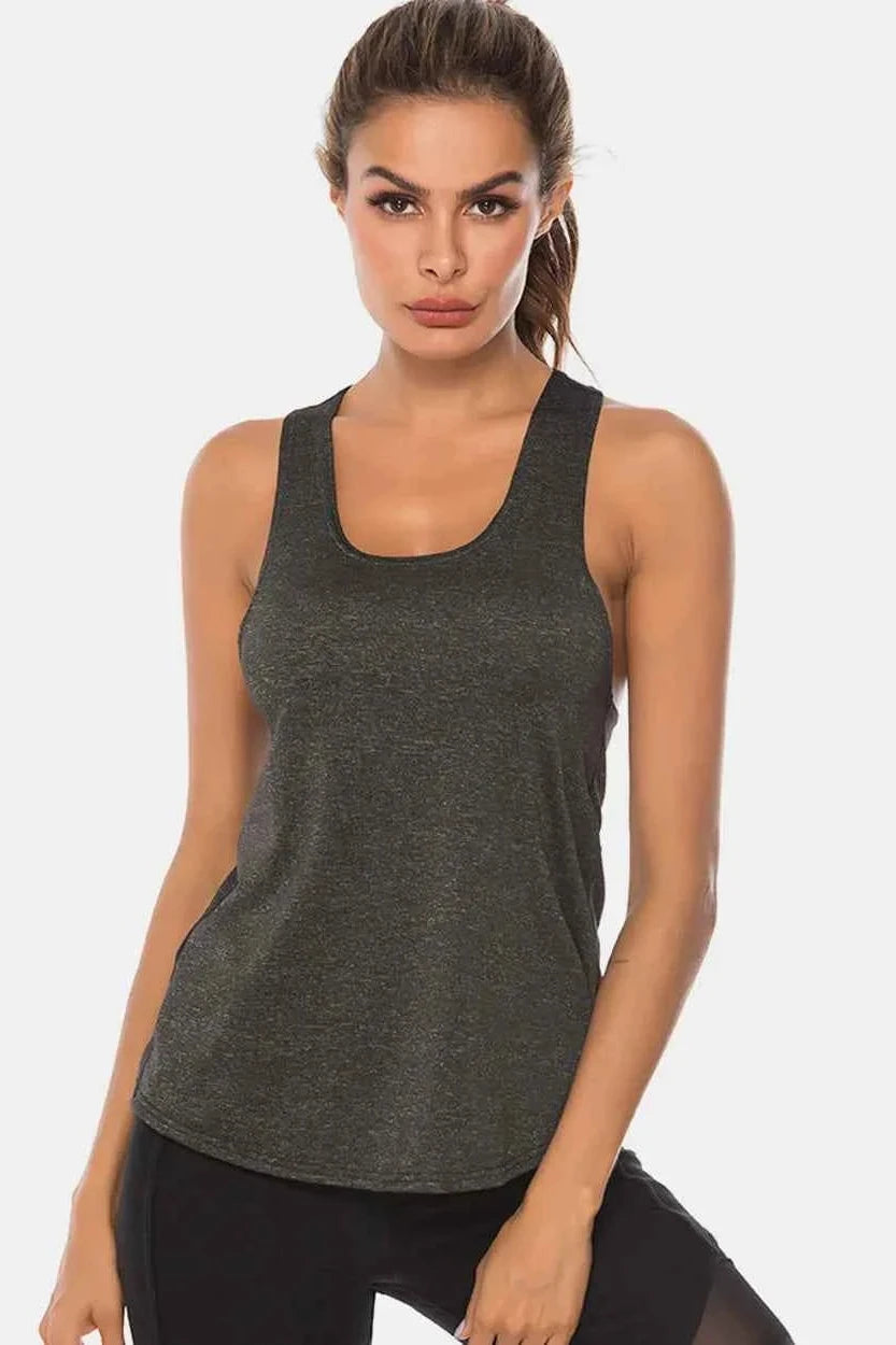 Full Size Scoop Neck Wide Strap Active Tank