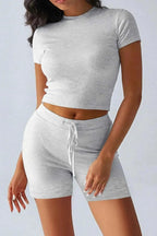 Round Neck Short Sleeve Top and Shorts Set