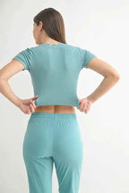 MONO B Essential Micro-ribbed Cropped Athleisure Tee